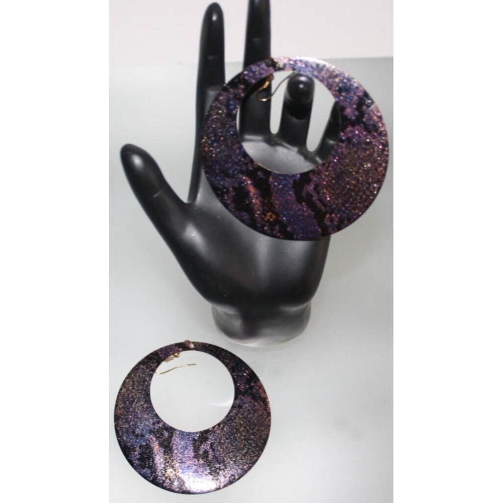 Reptile Print Hoop Earrings Purple & Black Boho Fashion Jewelry